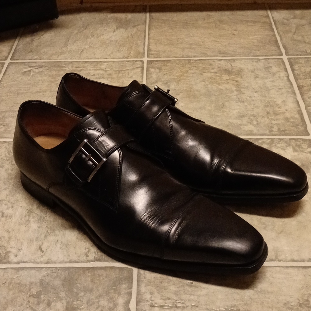 Men's Black Magnanni Single Monk Strap Dress Shoes Size 12 M